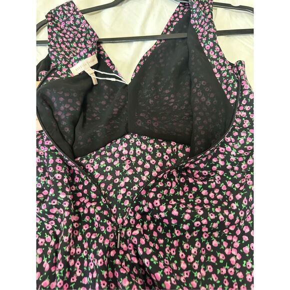NWT REBECCA TAYLOR Sleeveless Wild Rose Black Pink V-Neck Silk Blouse Tank Size - Picture 8 of 8